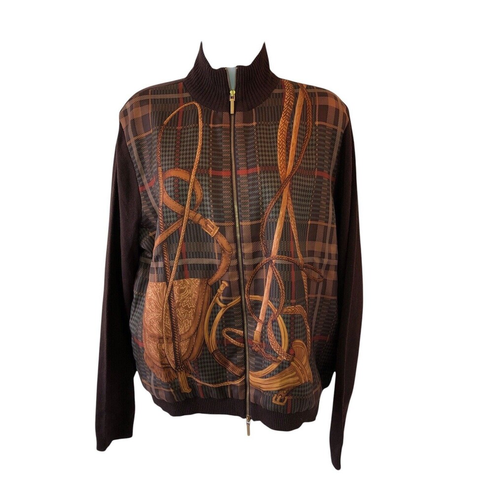 Vtg Lauren Ralph Lauren Silk Cashmere Equestrian Cardigan Sweater Size XL Zip